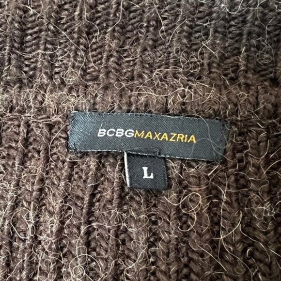 BCBG MAXAZRIA Cardigan Sweater Brown Chunky Knit Bell Sleeves Alpaca Blend Sz L - Picture 7 of 8